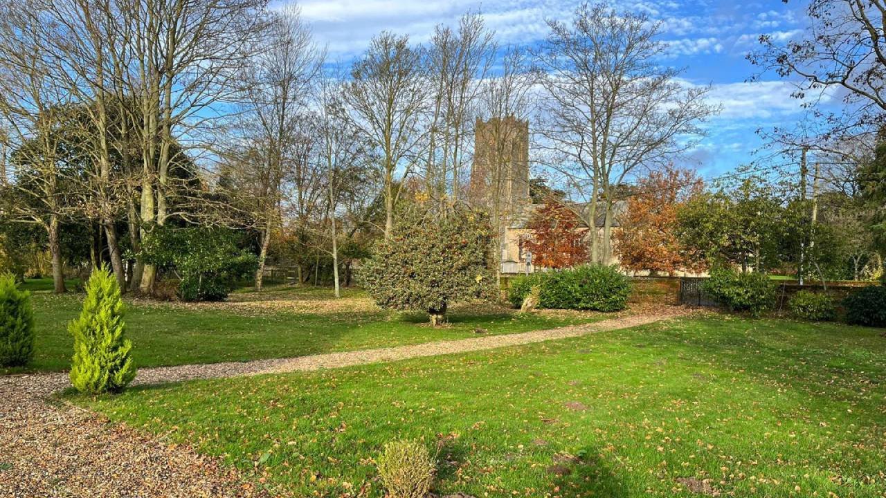 Church at bottom of garden